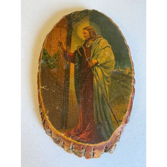 Vintage 60s Decoupage on Wood CHRIST Knocking at the Door - Picture 1 of 8
